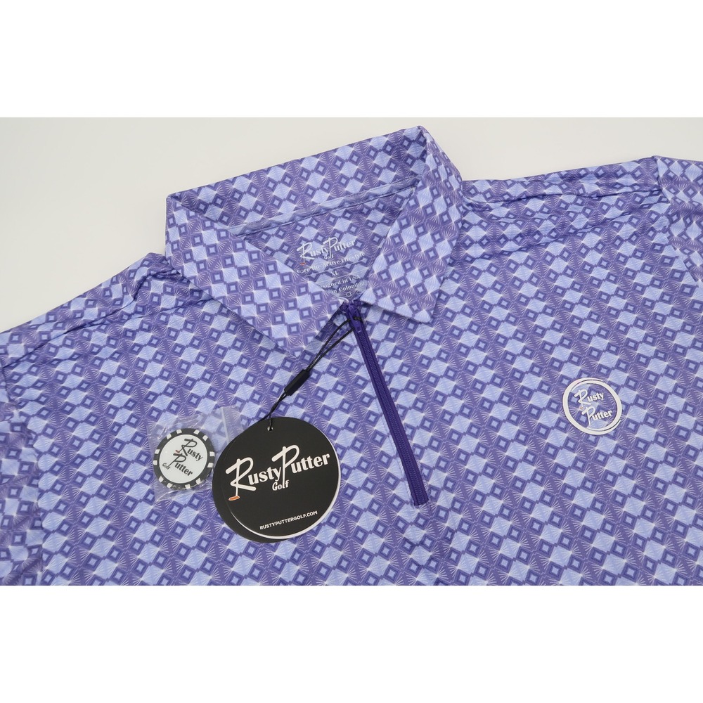Rusty Putter Golf Polo Mens‎ XL Shirt Performance Purple Geometric Tour Series